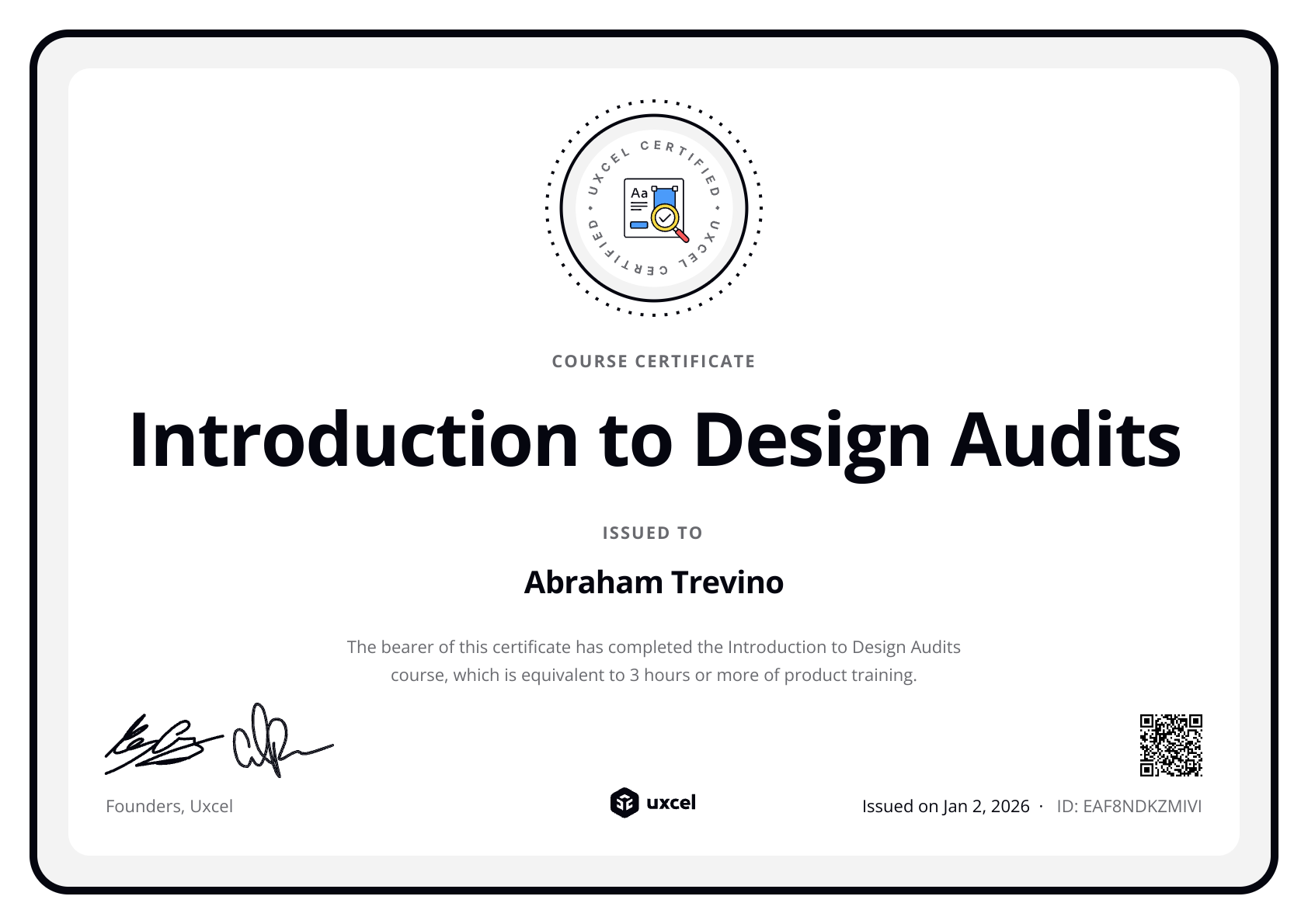 Abraham Trevino's certificate